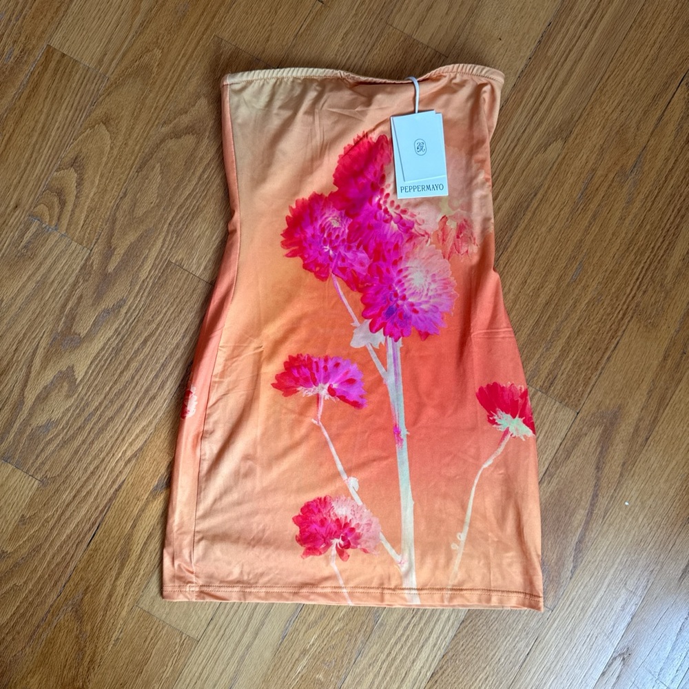 Peppermayo Orange and Pink Floral Mini Dress